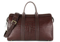 Brown Crocodile-Pattern Leather Duffel Bag
